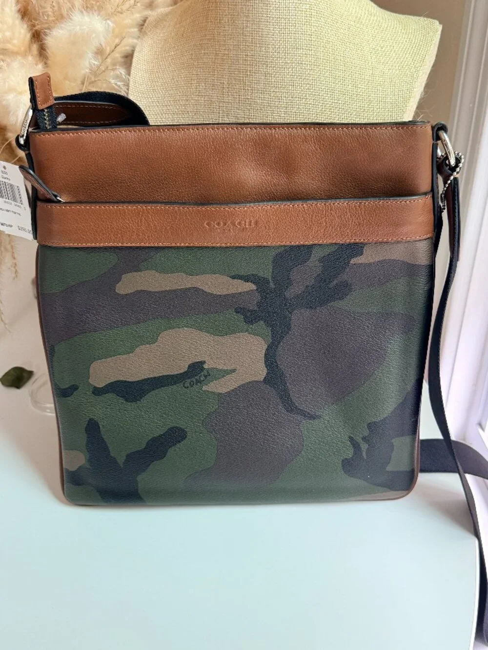 Coach Charles F55070 Green Camo Crossbody Messenger Bag Unisex